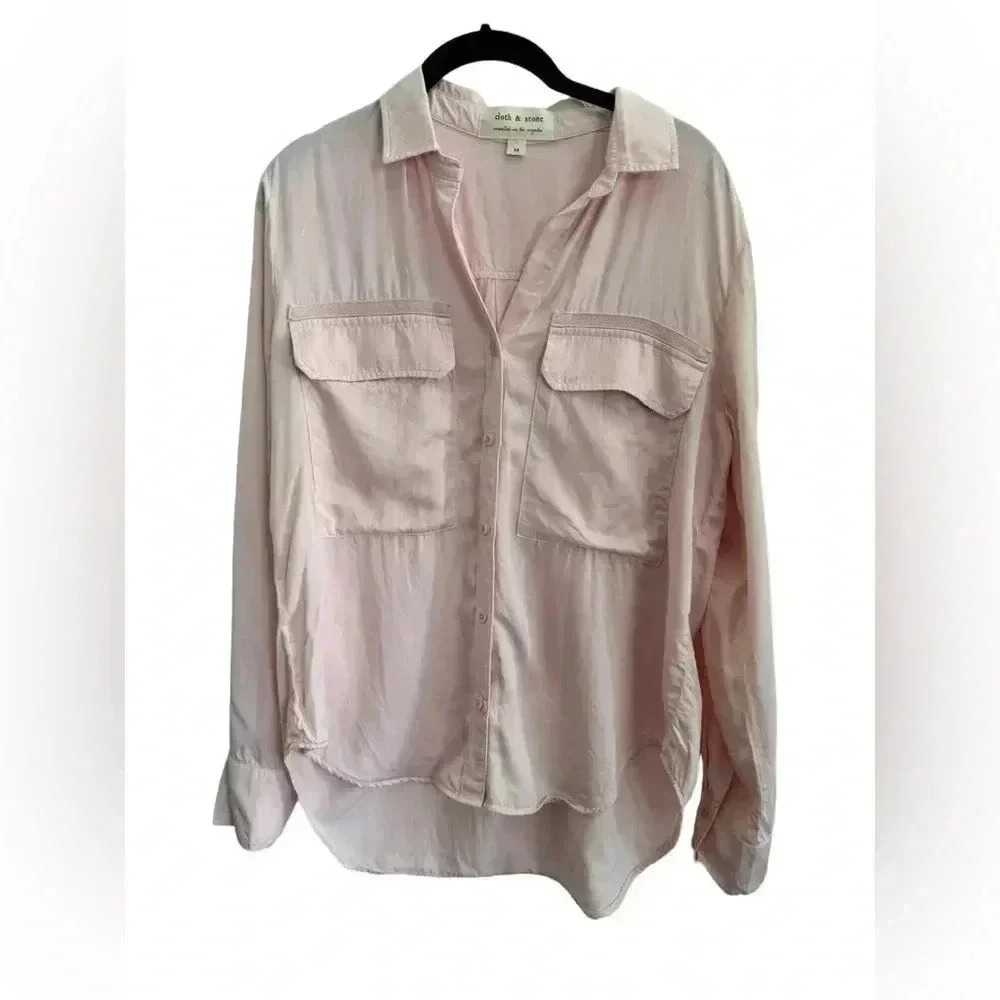 Cloth & Stone Pink Tencel Flap Pocket Button Down Long Sleeve Top EUC Medium